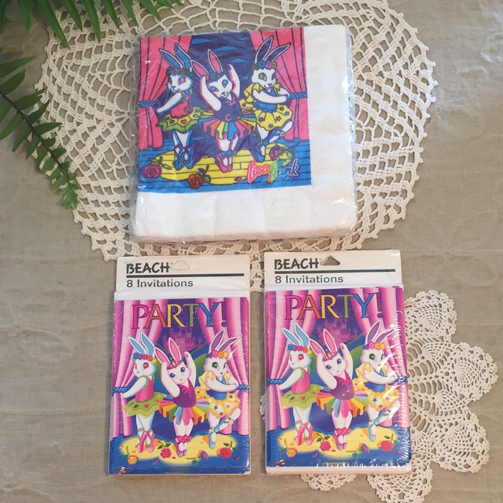 Vintage Lisa Frank Ballerina Bunnies Invitations And Napkins Set